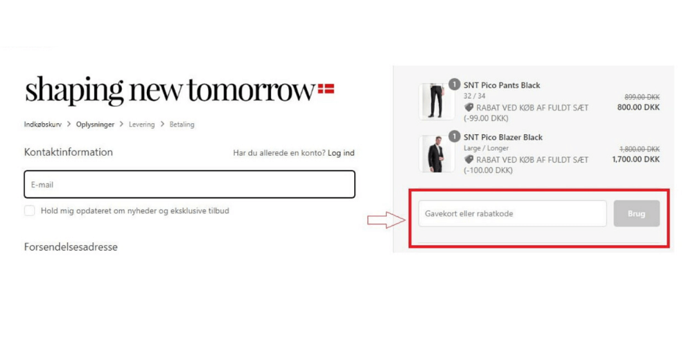 Sådan bruger man en rabatkode Shaping New Tomorrow