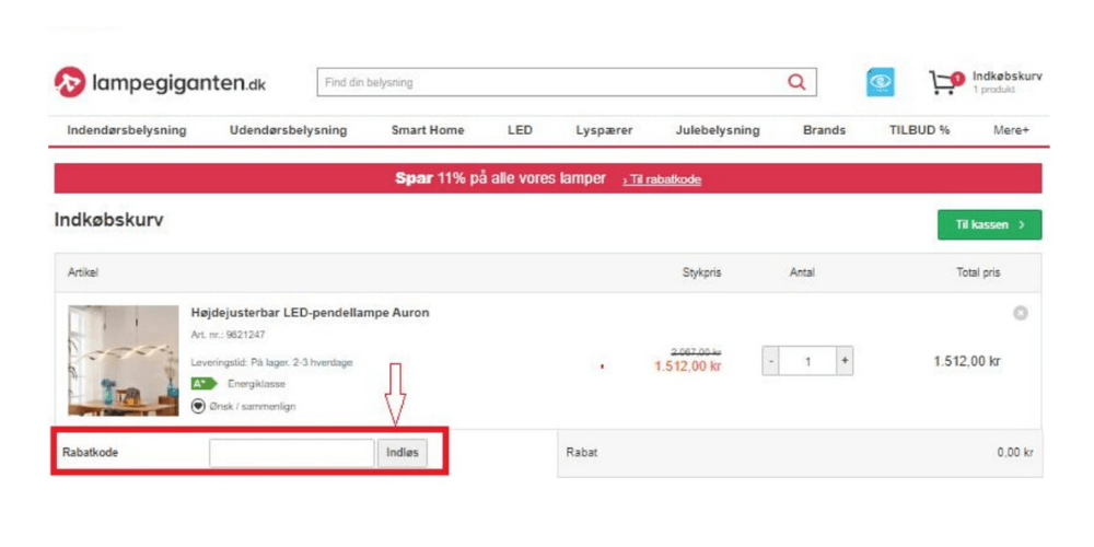 Sådan bruger man en rabatkode Lampegiganten
