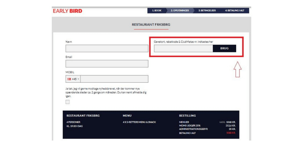 Sådan bruger man en EarlyBird rabatkode