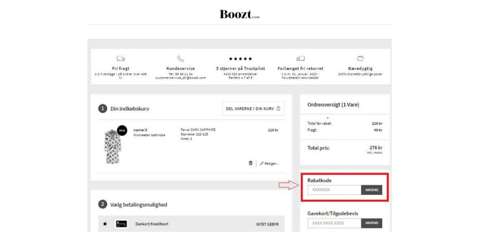 Sådan bruger man en rabatkode Boozt