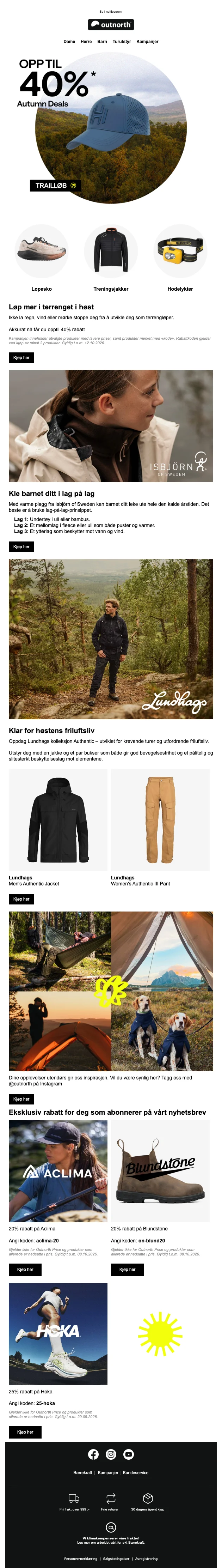 Bevis på rabatkode - Outnorth - Outdoorudstyr, spar 20% rabat på udvalgt trail- og baselayer