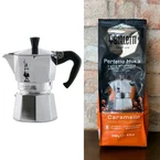 Bialetti Moka Express Julebundle – Sølv (3 koppers) + Bialetti Caramello