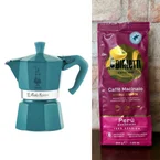 Bialetti Moka Express Julebundle – Turkis (3 koppers) + Caffè Macinato Moka
