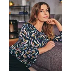 3/4 Ærmet T-shirt - Blå - Mønstret