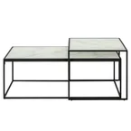 Bolton rektangulært sofabordssæt med marmorlook og mat sort stel